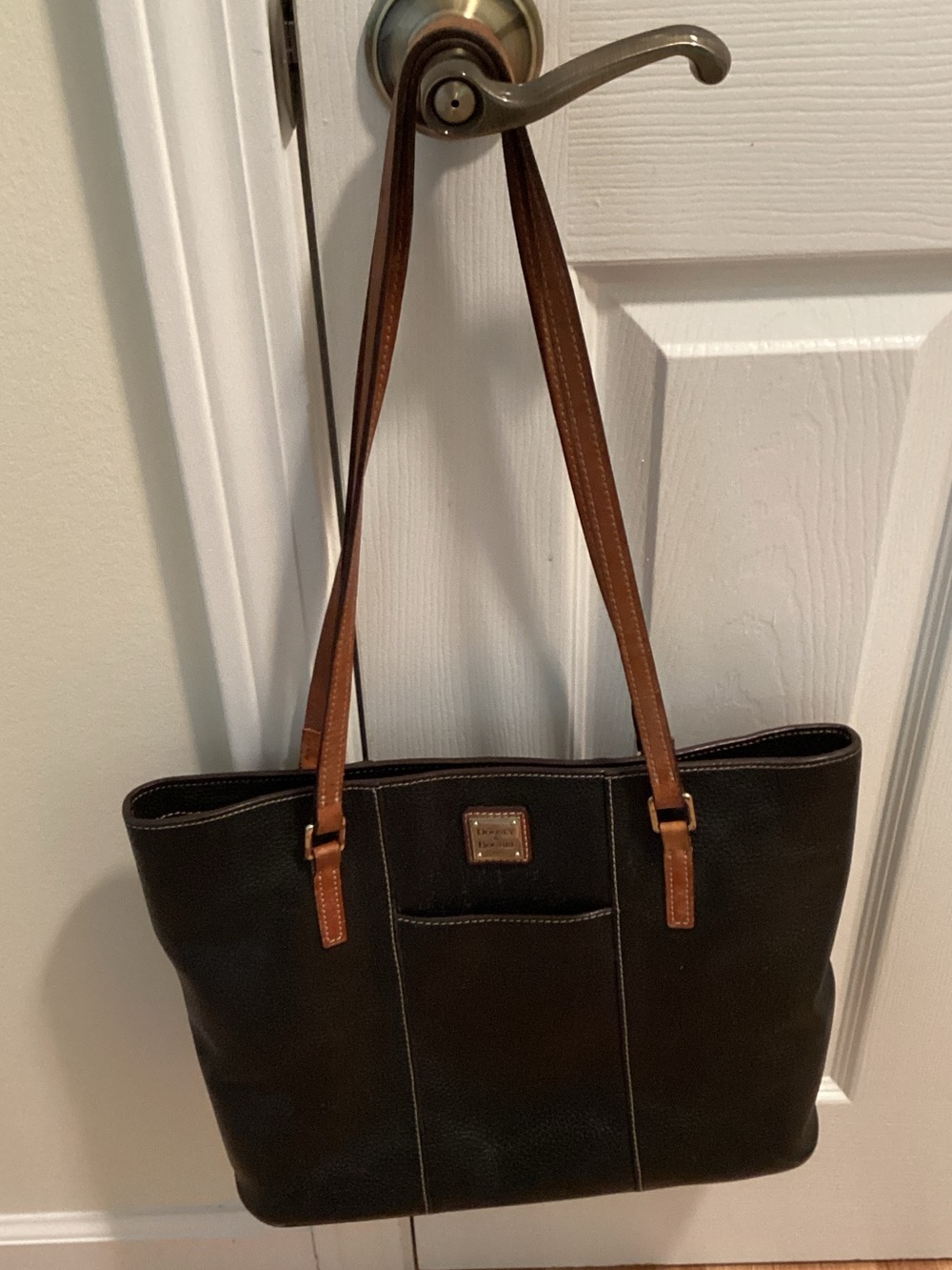 Dooney & Bourke Black Tote with Brown Leather Straps